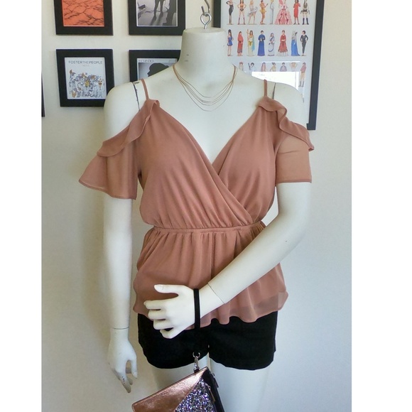 Express Cold Shoulder Flutter Sleeve Peplum XS - Picture 2 of 7
